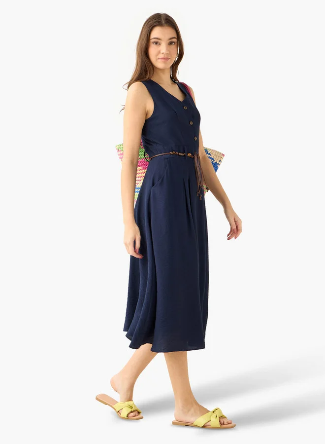Splash FAV  Midi Shirt Dress with Belt for Women | Best Price UAE